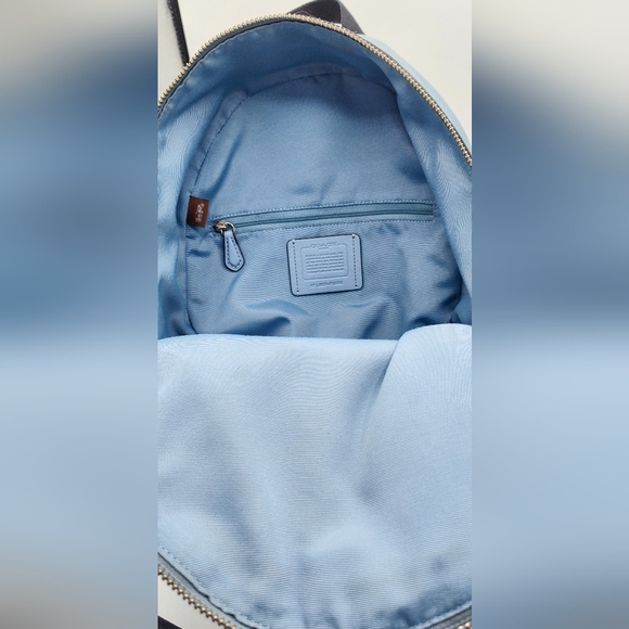 Coach woman's Campus backpack with Varsity pin & Coin Case.  Light blue. EUC - Picture 6 of 10
